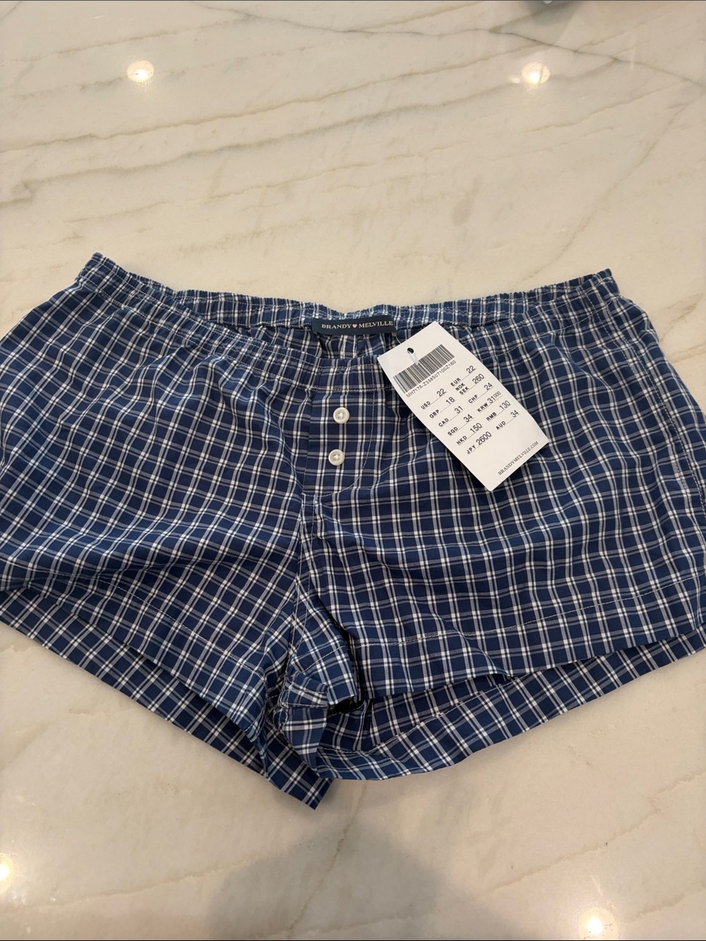 Brandy Melville Navy and White Plaid Boxer Shorts
